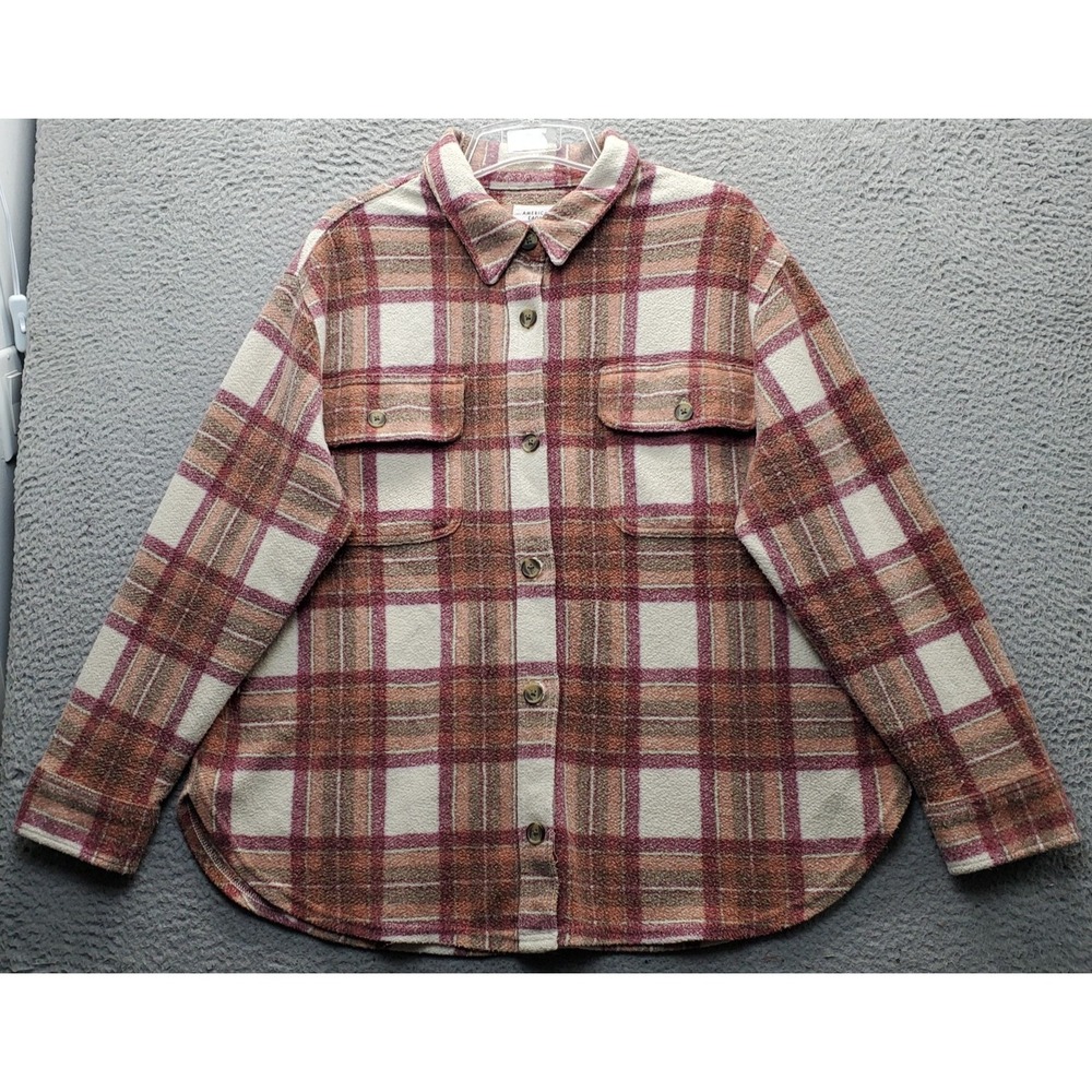 American Eagle Shacket Womens XL Multi Plaid Fleece Long Sleeve Button Front